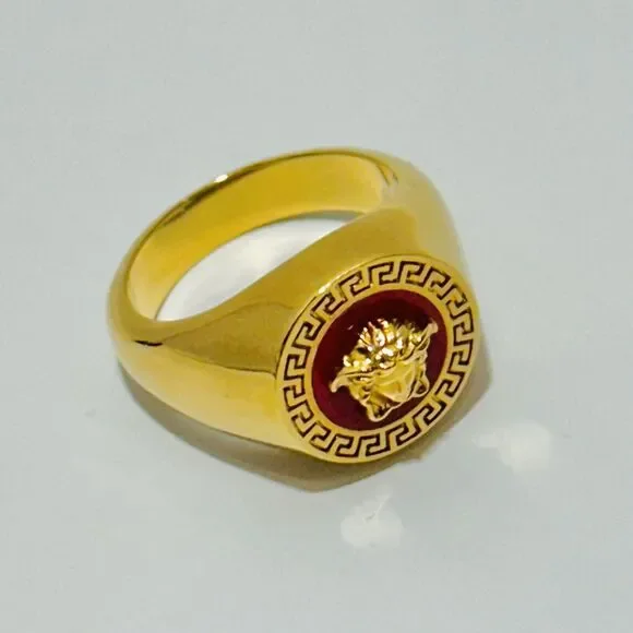 NIB Versace Ring Size IT 13/ US 6 Icon Medusa Head Greca Engraved Gold Tone